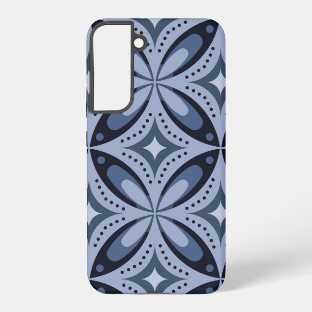 Blue Geometric Pattern Retro Style Samsung Galaxy S22+ Case (Back)