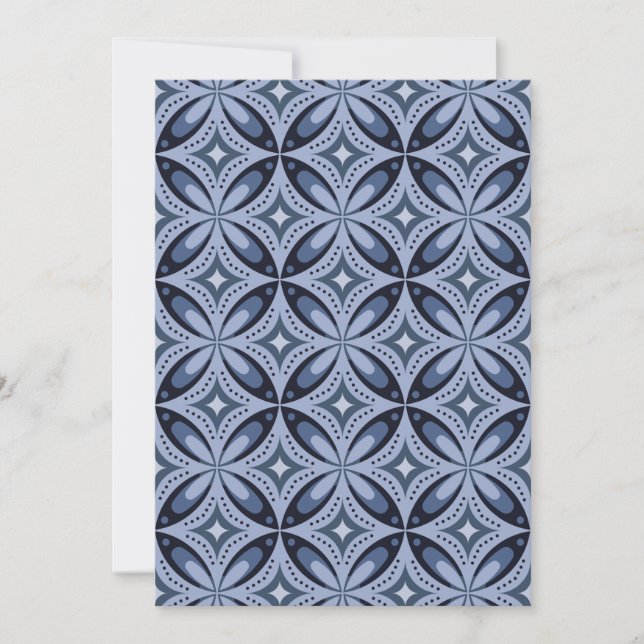 Blue Geometric Pattern Retro Style Save The Date (Front)