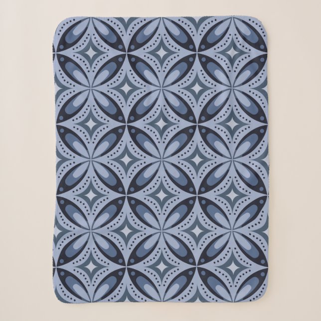 Blue Geometric Pattern Retro Style Sherpa Blanket (Front)