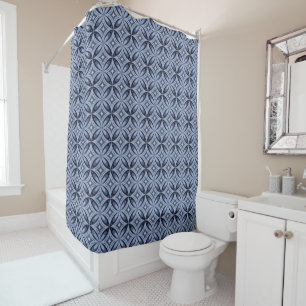 Blue Geometric Pattern Retro Style Shower Curtain