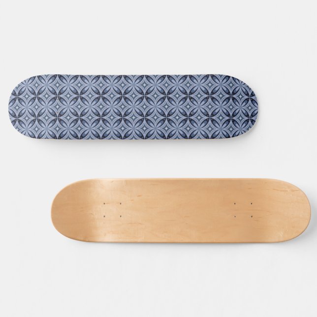 Blue Geometric Pattern Retro Style Skateboard (Horz)
