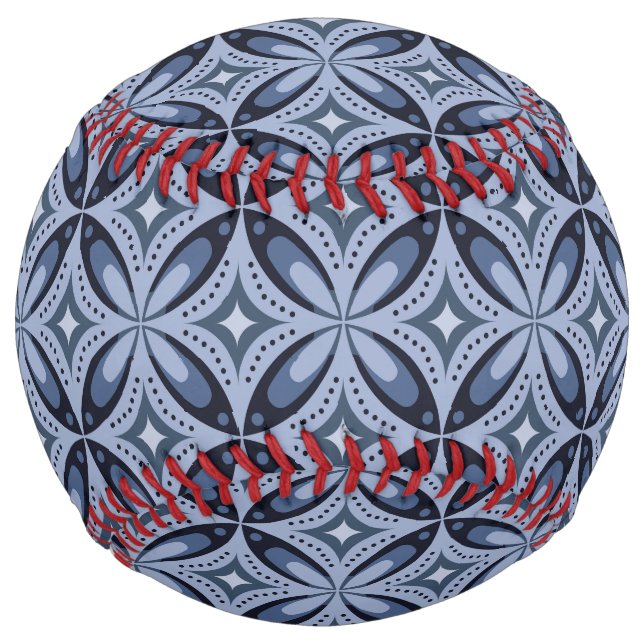 Blue Geometric Pattern Retro Style Softball (Front)