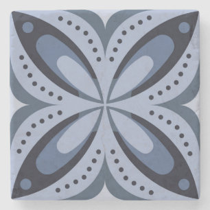 Blue Geometric Pattern Retro Style Stone Coaster