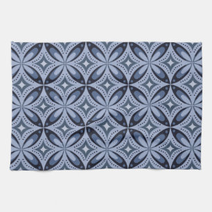 Blue Geometric Pattern Retro Style Tea Towel