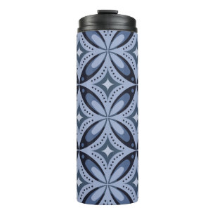 Blue Geometric Pattern Retro Style Thermal Tumbler