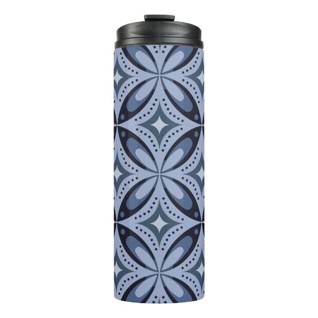 Blue Geometric Pattern Retro Style Thermal Tumbler (Front)