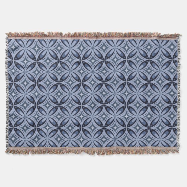 Blue Geometric Pattern Retro Style Throw Blanket (Front)