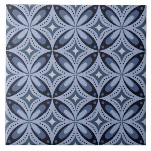 Blue Geometric Pattern Retro Style Tile