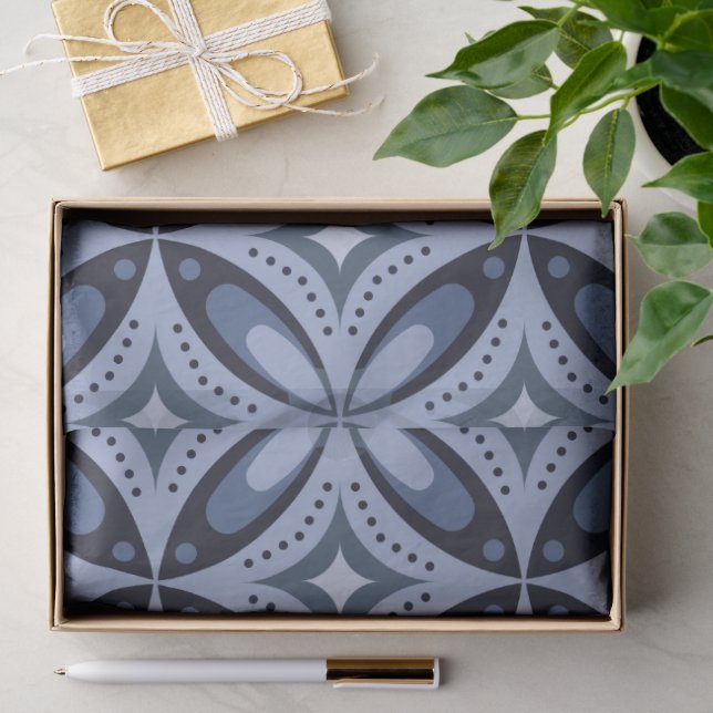 Blue Geometric Pattern Retro Style Tissue Paper (Gift)