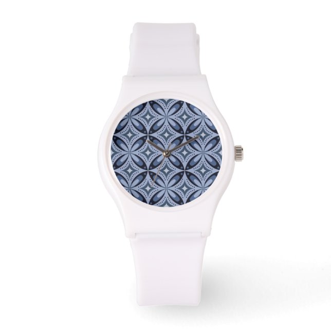 Blue Geometric Pattern Retro Style Watch (Front)