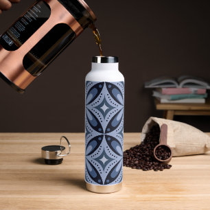 Blue Geometric Pattern Retro Style Water Bottle