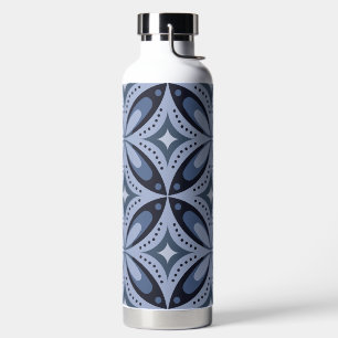 Blue Geometric Pattern Retro Style Water Bottle