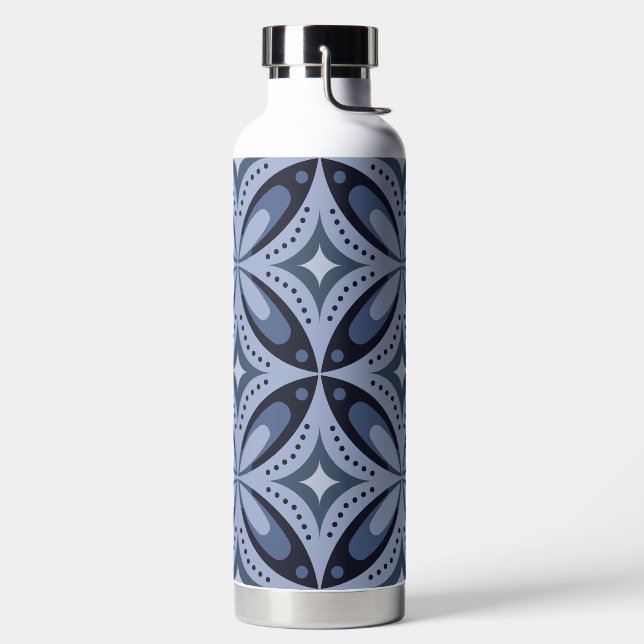 Blue Geometric Pattern Retro Style Water Bottle (Left)