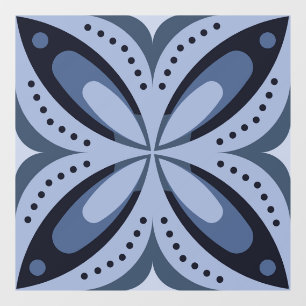 Blue Geometric Pattern Retro Style Window Cling