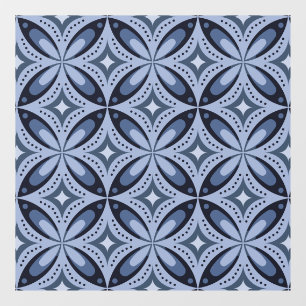 Blue Geometric Pattern Retro Style Window Cling