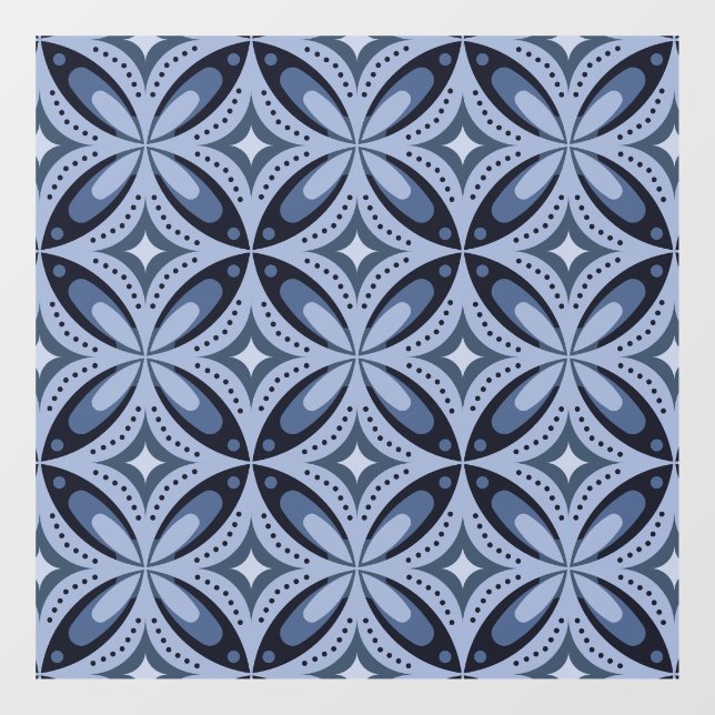 Blue Geometric Pattern Retro Style Window Cling (Sheet)