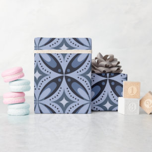 Blue Geometric Pattern Retro Style Wrapping Paper