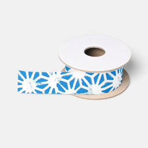 Blue geometric pattern satin ribbon