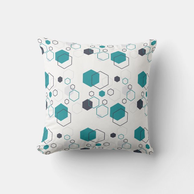 Blue geometric patterns with hexagon shapes cushion (Front)