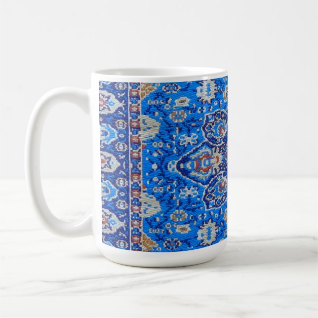 Blue geometric persian turkish mid century pattern coffee mug (Left)