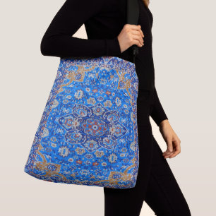 Blue geometric persian turkish mid century pattern crossbody bag