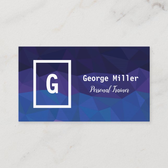 Blue geometric polygonal design business card (Front)
