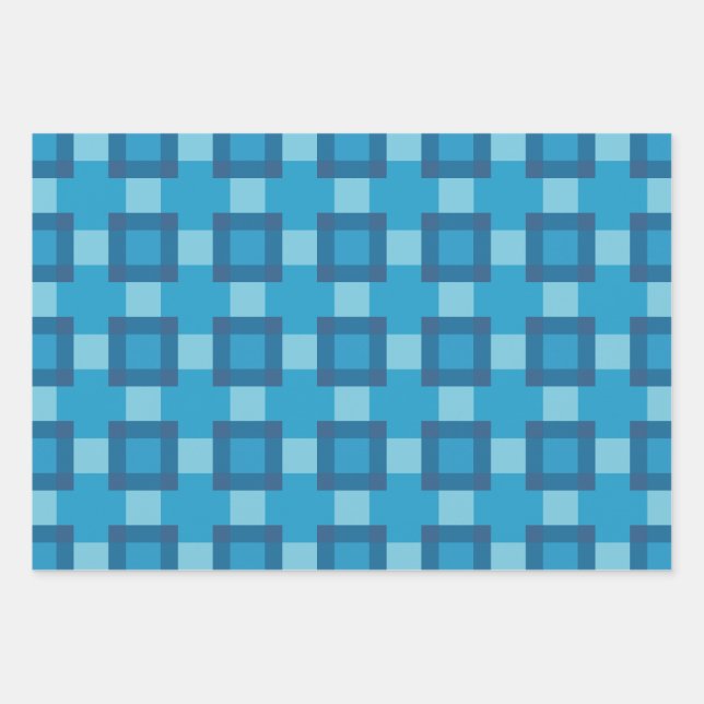 Blue Geometric Quilt Block Pattern Wrapping Paper Sheet (Front)