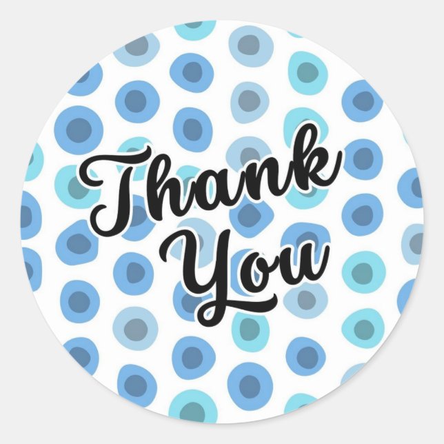 Blue Geometric Shape Pattern Thank You Classic Round Sticker (Front)