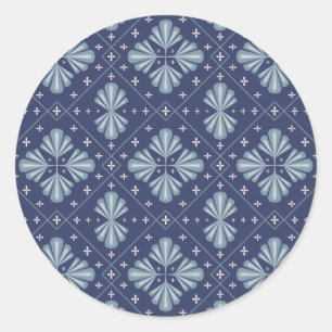 Blue Geometric shapes Pattern Classic Round Sticker