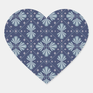 Blue Geometric shapes Pattern  Heart Sticker