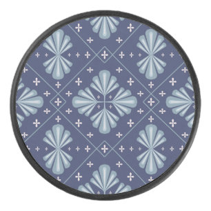 Blue Geometric shapes Pattern  Hockey Puck
