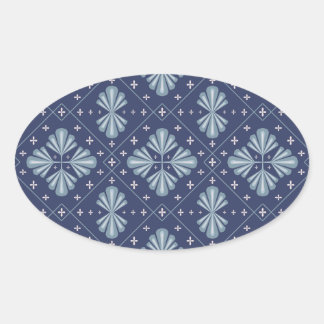 Blue Geometric shapes Pattern Oval Sticker