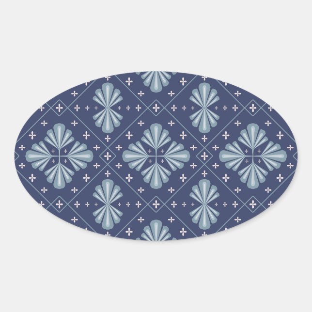 Blue Geometric shapes Pattern  Oval Sticker (Front)
