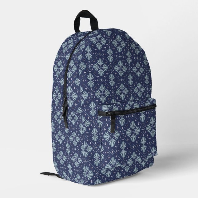 Blue Geometric shapes Pattern  Printed Backpack (Back Corner Left)