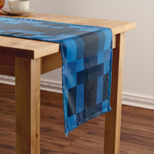 blue geometric short table runner