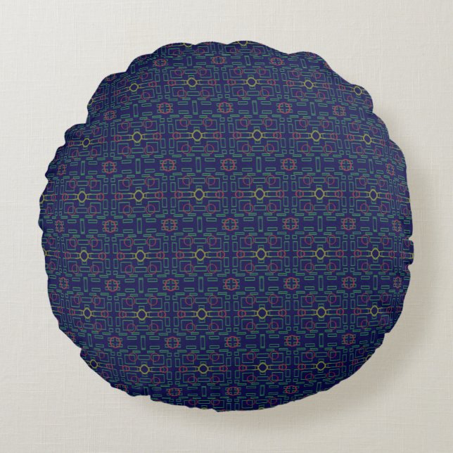 Blue Geometric Shuffle Round Pillow (Front)
