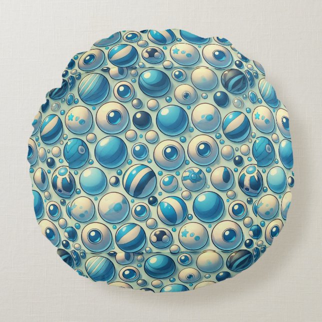 Blue Geometric Sphere Pattern Modern Decor 🔵 Round Cushion (Front)