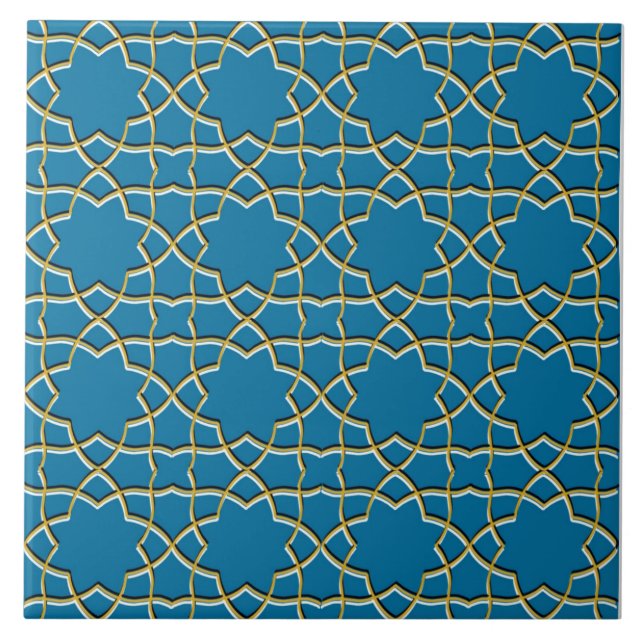 Blue Geometric Star Pattern Tile (Front)