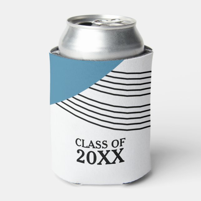 Blue Geometric Stripe Graduation Can Cooler (Can Front)