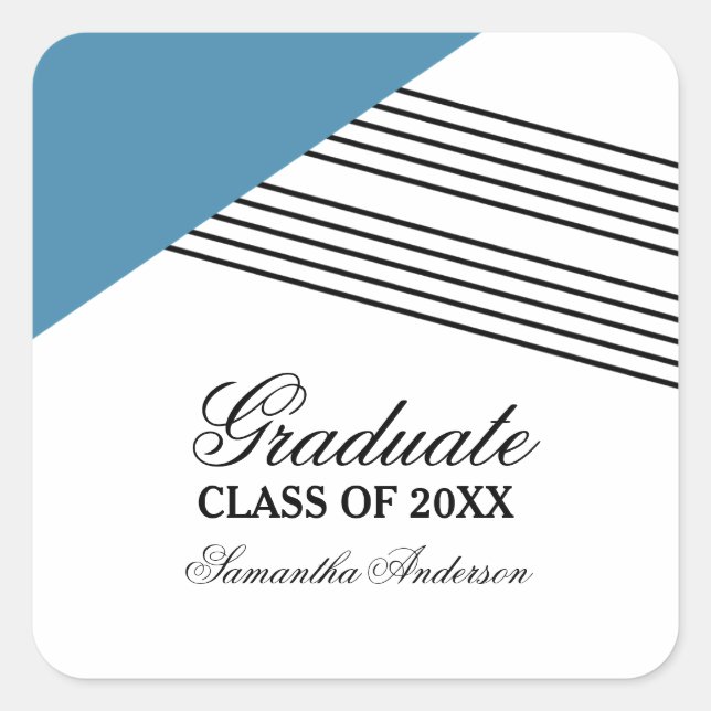 Blue Geometric Stripe Graduation Stickers (Front)