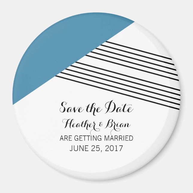 Blue Geometric Stripe Save the Date Magnet (Front)
