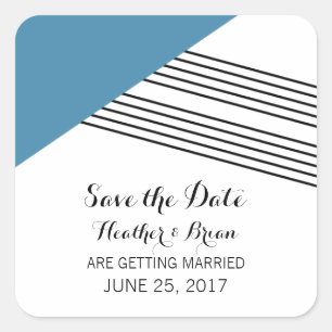 Blue Geometric Stripe Save the Date Stickers