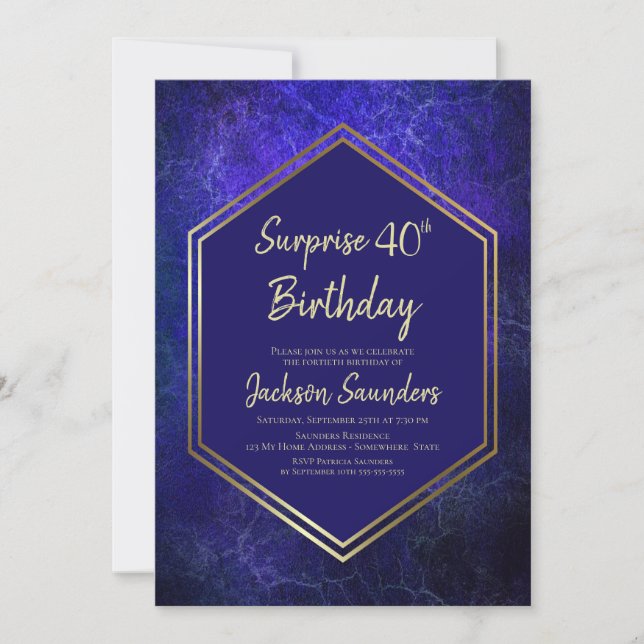 Blue Geometric Surprise 40th Birthday Party Invitation (Front)