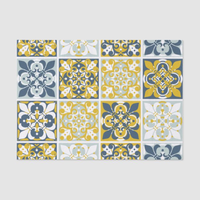  Blue Geometric Tiles Tissue Paper (Front)