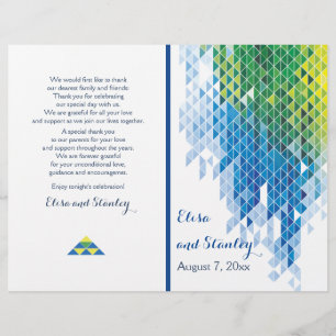Blue geometric triangles modern wedding program