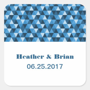 Blue Geometric Triangles Wedding Stickers