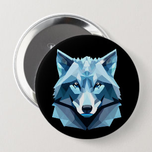 Blue Geometric Wolf Head 10 Cm Round Badge