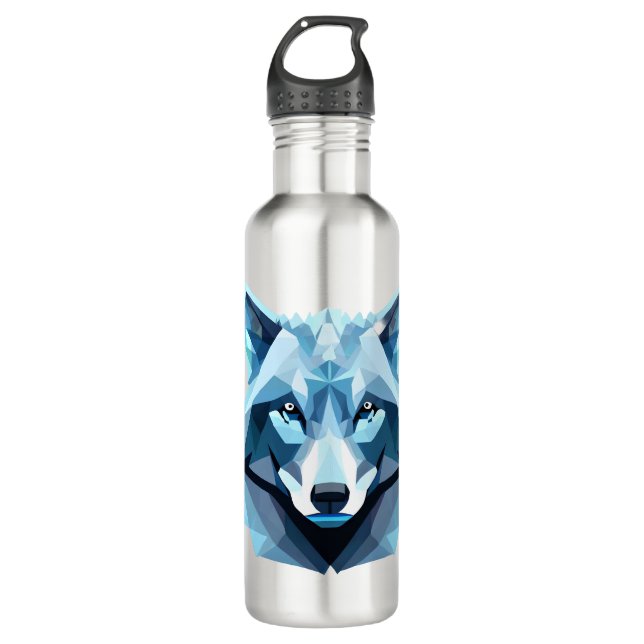 Blue Geometric Wolf Head 710 Ml Water Bottle (Front)