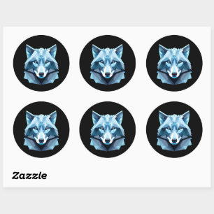Blue Geometric Wolf Head Classic Round Sticker