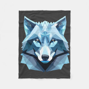Blue Geometric Wolf Head Fleece Blanket
